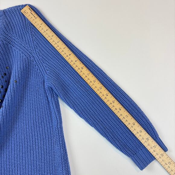 Christopher & Banks Blue Embellished Knit Crewneck Tunic Sweater Size Small - Picture 8 of 12